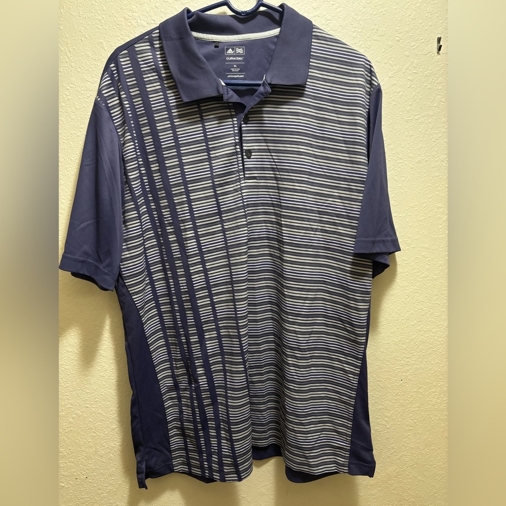 Adidas Climacool Men’s Golf Polo Shirt XL Navy White Stripe Moisture-Wicking